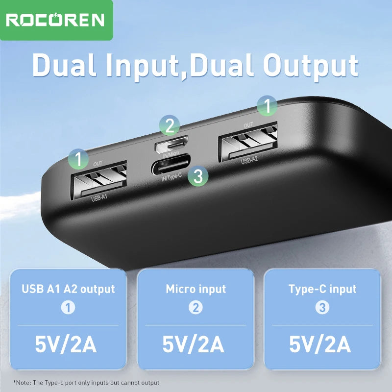 Batterie externe portable / power bank 10000 mAh charge rapide 210g "Rocoren - 10000 series"