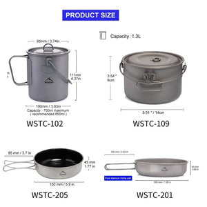 Batterie / popote de cuisine en titane pour camping "WIDESEA - WSTC Titanium series" - Planète Rando