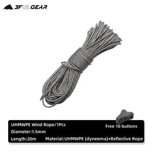 Cordelette réfléchissante en UHMWPE pour tente de bivouac / camping 1.5mm d'épaisseur 80g "3F UL GEAR - Wind Rope" - Planète Rando