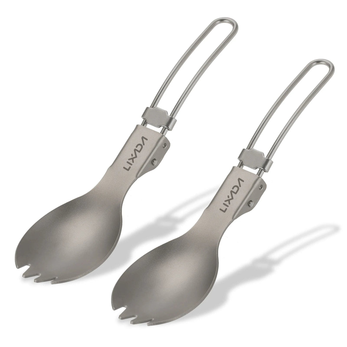 Cuillère à fourchette / cuitochette pliante en titane semi - poli, légère "Lixada - Titanium Folding Spork" - Planète Rando