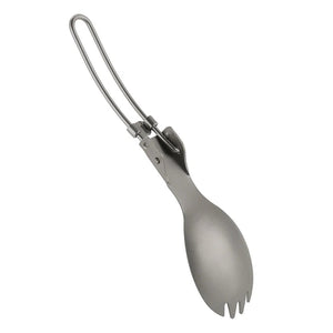 Cuillère à fourchette / cuitochette pliante en titane semi - poli, légère "Lixada - Titanium Folding Spork" - Planète Rando