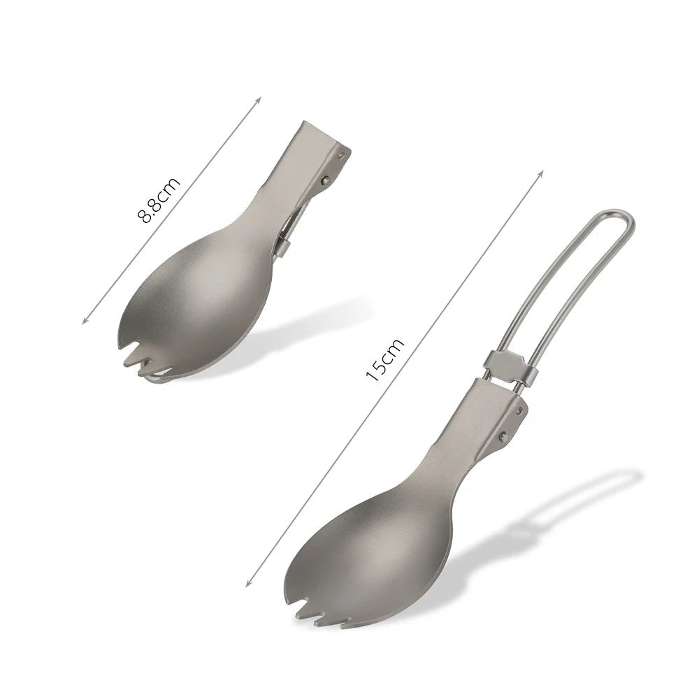 Cuillère à fourchette / cuitochette pliante en titane semi - poli, légère "Lixada - Titanium Folding Spork" - Planète Rando