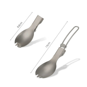 Cuillère à fourchette / cuitochette pliante en titane semi - poli, légère "Lixada - Titanium Folding Spork" - Planète Rando