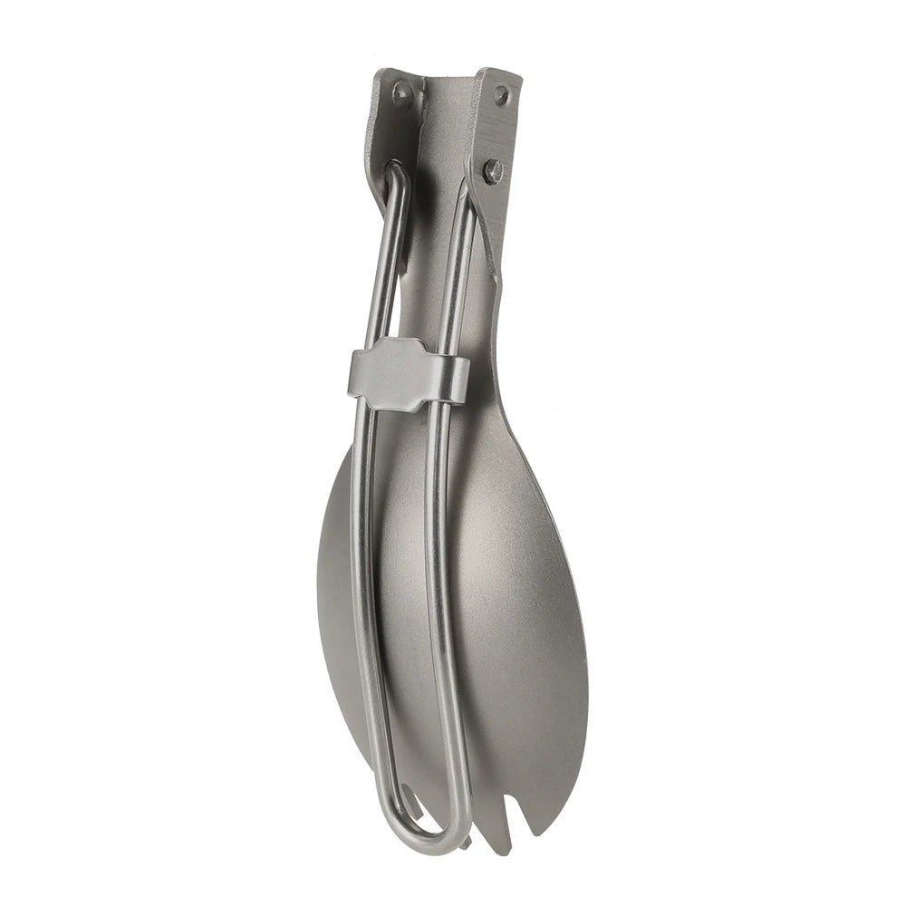 Cuillère à fourchette / cuitochette pliante en titane semi - poli, légère "Lixada - Titanium Folding Spork" - Planète Rando