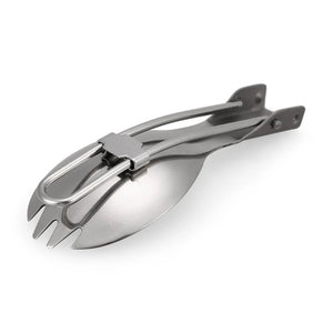 Cuillère à fourchette / cuitochette pliante en titane semi - poli, légère "Lixada - Titanium Folding Spork" - Planète Rando