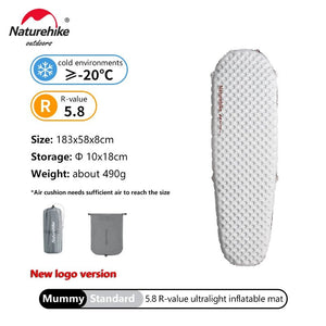 Matelas gonflable de randonnée ultraléger 4 saison à partir de 440g "Naturehike – Inflatable pad R - value 5.8" - Planète Rando