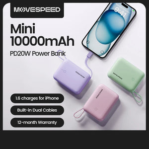 Mini - batterie externe / power bank 10000mAh avec câble Charge rapide 20W "MOVESPEED - Q10Plus" - Planète Rando