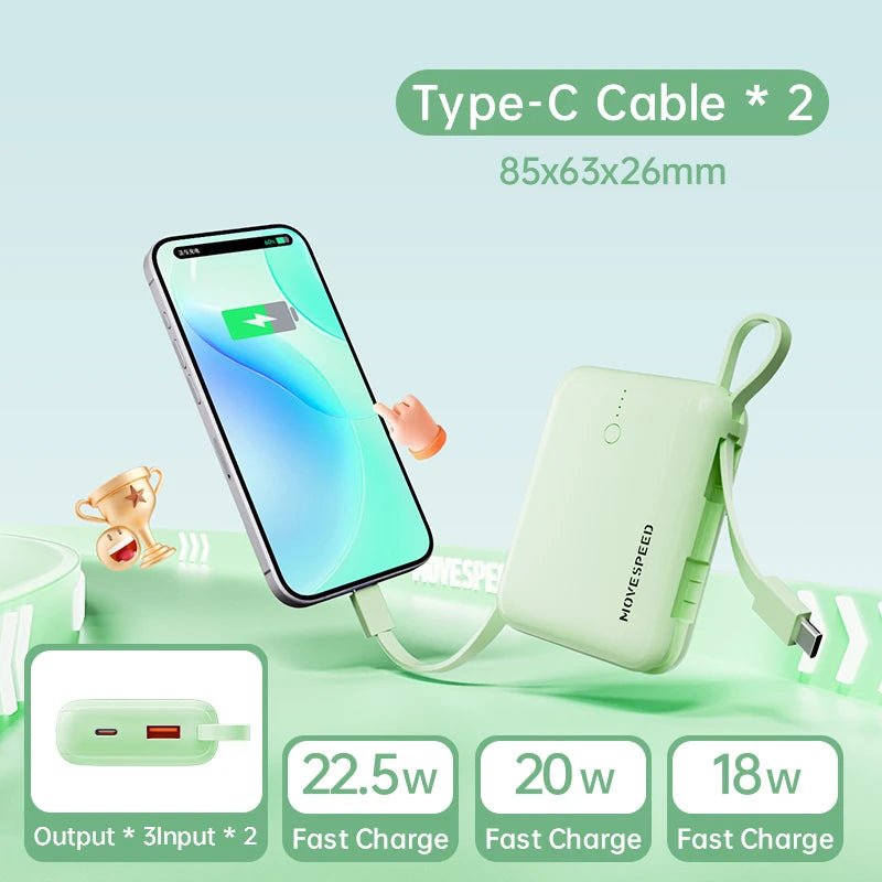 Mini - batterie externe / power bank 10000mAh avec câble Charge rapide 20W "MOVESPEED - Q10Plus" - Planète Rando