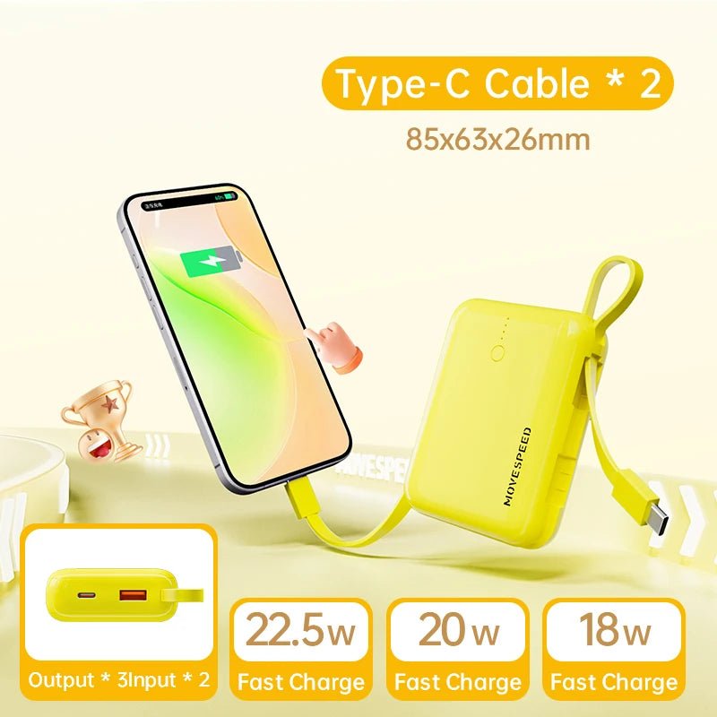 Mini - batterie externe / power bank 10000mAh avec câble Charge rapide 20W "MOVESPEED - Q10Plus" - Planète Rando