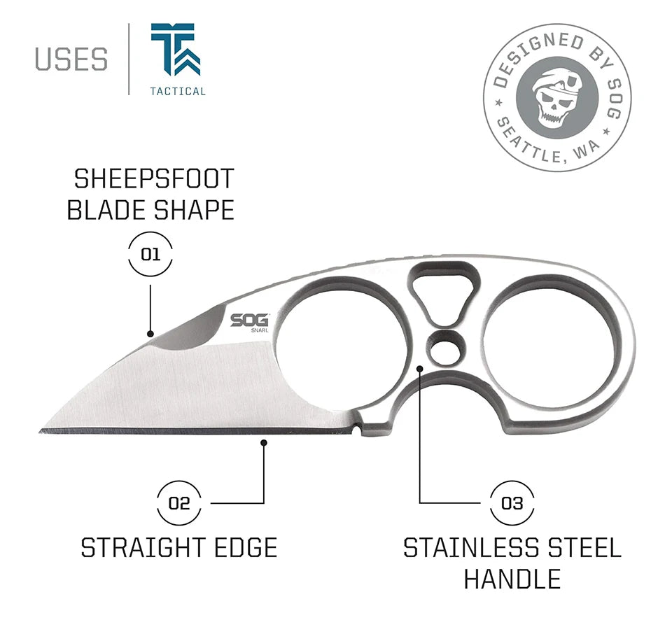 Mini - couteau à lame fixe EDC auto - défense survie avec étui "SOG - SNARL JB01K - CP" - Planète Rando