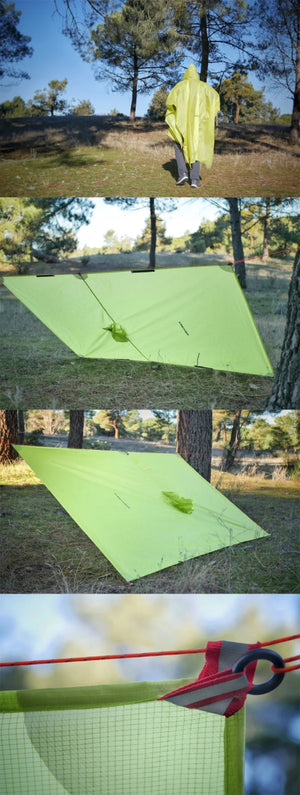 Poncho de pluie / tarp multifonction en Nylon ultraléger 15D imperméable pour la randonnée "FLAME'S CREED - Hiking Poncho" - Planète Rando