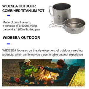 Popote de camping en titane : pot + poêle 1100M avec poignées pliante "Widesea – Titanium Pot" - Planète Rando