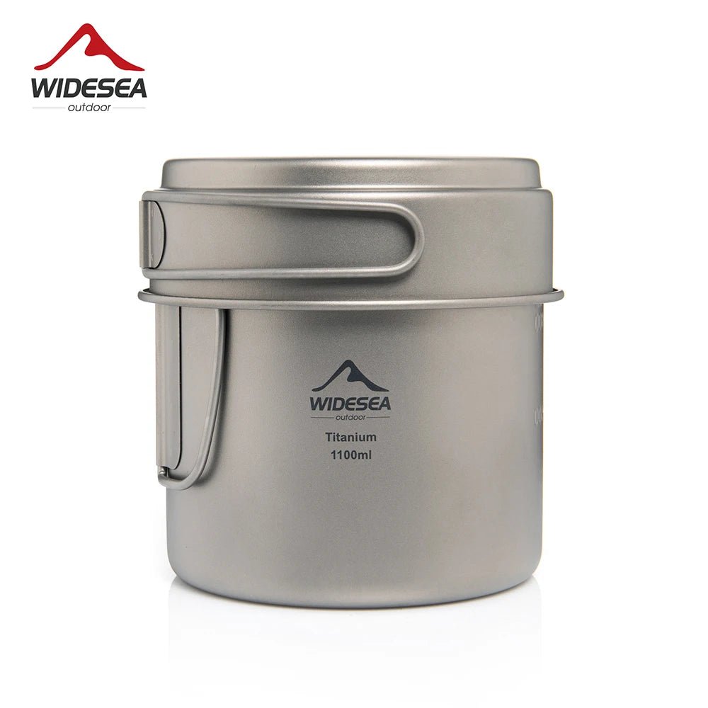 Popote de camping en titane : pot + poêle 1100M avec poignées pliante "Widesea – Titanium Pot" - Planète Rando