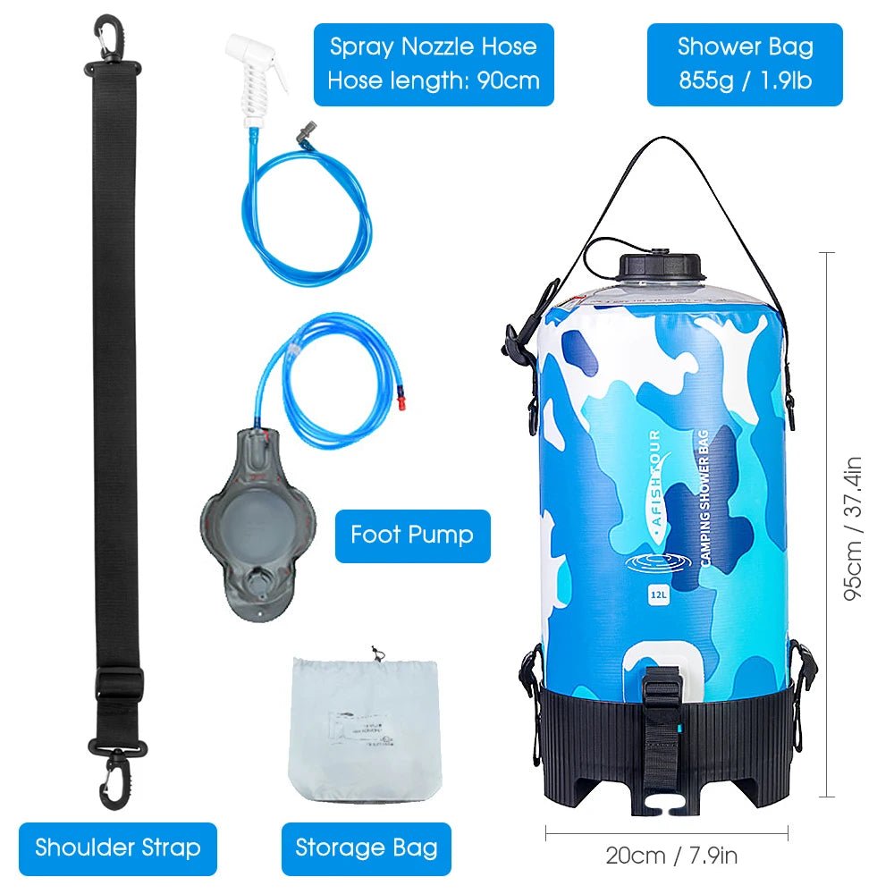 Sac de douche portable pour camping à pression en PVC 12L "Afishtour - Camping Shower Bag" - Planète Rando