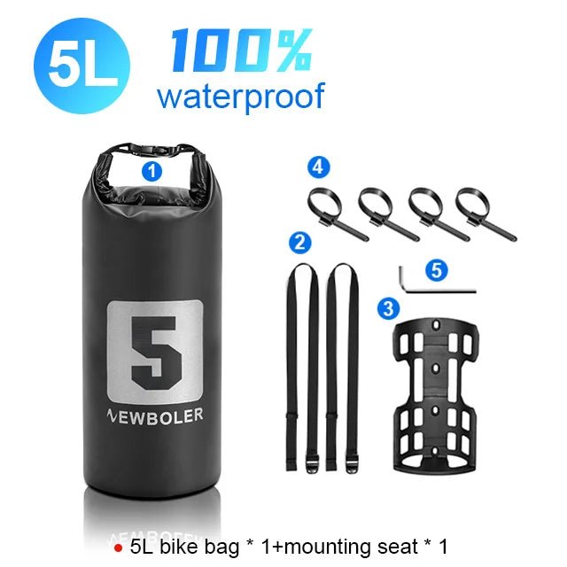 Sacoche de vélo 100% imperméable sur fourche de vélo 5L "NEWBOLER - BAG204" - Planète Rando