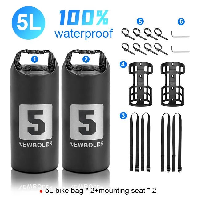 Sacoche de vélo 100% imperméable sur fourche de vélo 5L "NEWBOLER - BAG204" - Planète Rando