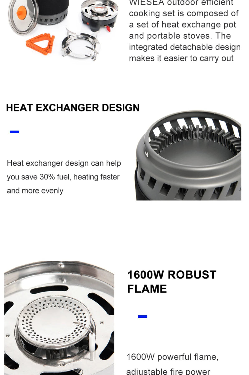 Système de cuisson, popote de camping / bivouac avec réchaud 16000BTU intégré 635g "Widesea - WSJC - 003" - Planète Rando