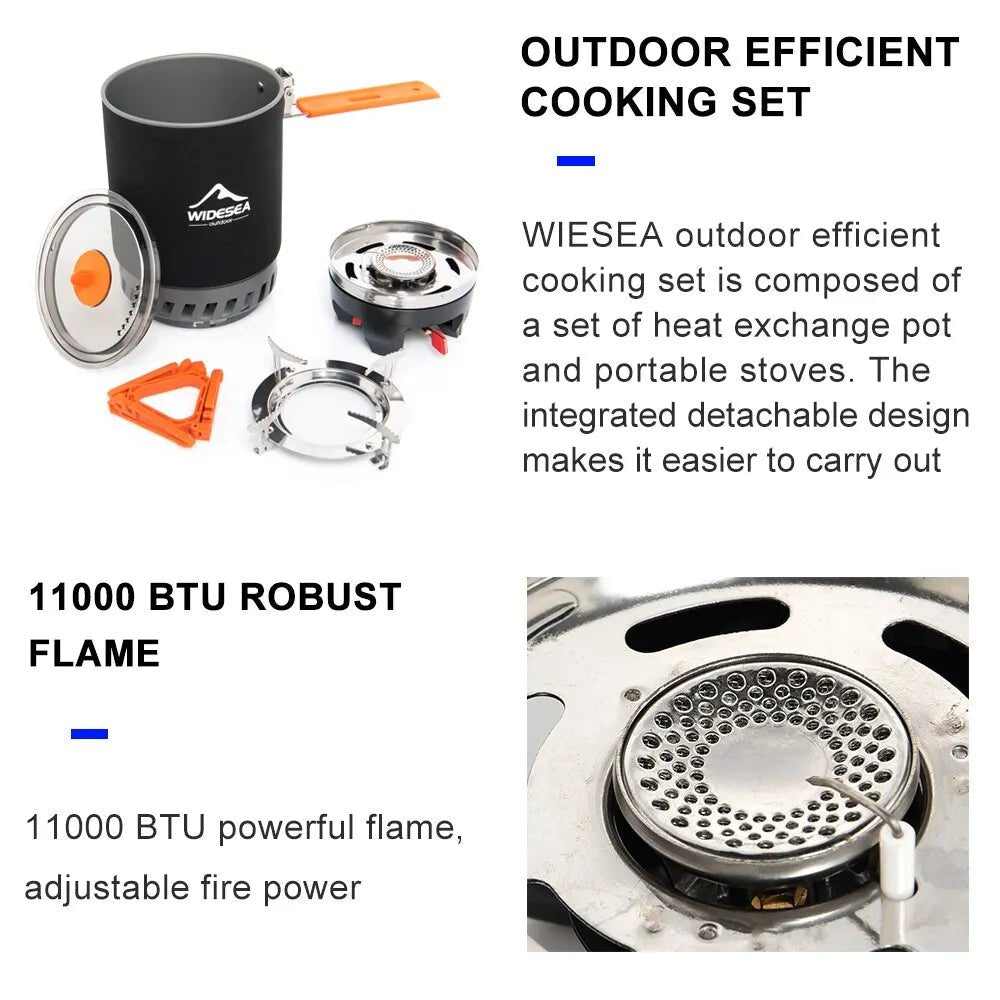 Système de cuisson, popote de camping / bivouac avec réchaud 16000BTU intégré 635g "Widesea - WSJC - 003" - Planète Rando