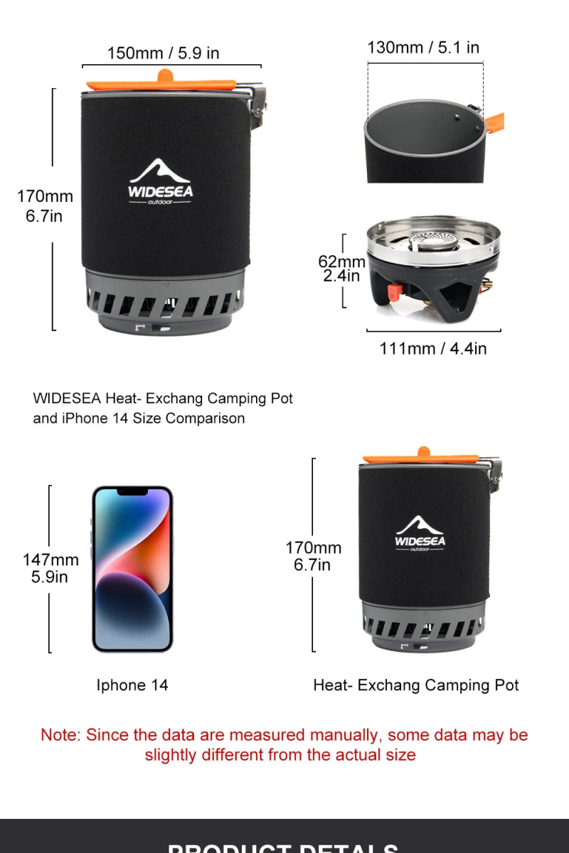 Système de cuisson, popote de camping / bivouac avec réchaud 16000BTU intégré 635g "Widesea - WSJC - 003" - Planète Rando