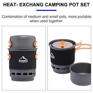 Système de cuisson, popote de camping / bivouac avec réchaud intégré 11000BTU 550g "Widesea - WSJC - 002" - Planète Rando