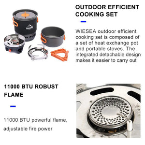 Système de cuisson, popote de camping / bivouac avec réchaud intégré 11000BTU 550g "Widesea - WSJC - 002" - Planète Rando