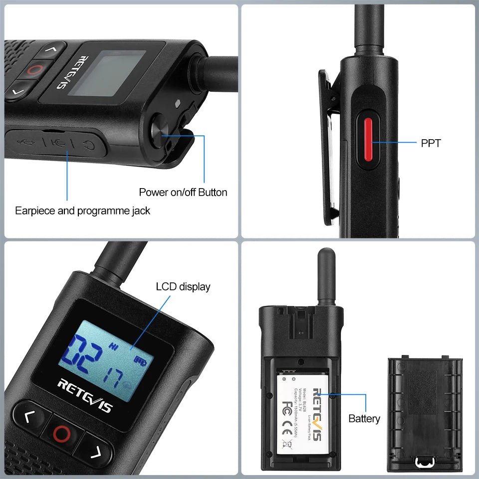 Talkie - walkie rechargeable incluses PMR446 radios bidirectionnelles portables longue portée pour la chasse "Retevis - RB628" - Planète Rando