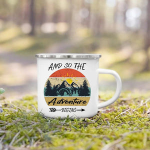 Tasse de camping imprimée en émail 360ml "Camping mug - Adventure life" - Planète Rando