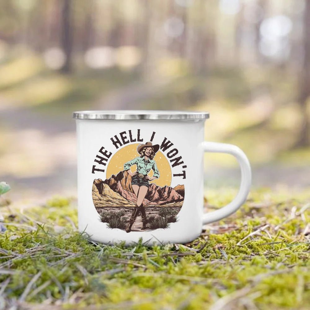 Tasse de camping imprimée en émail 360ml "Camping mug - Adventure life" - Planète Rando