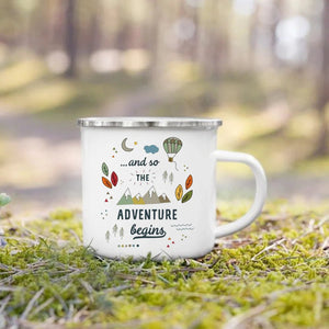 Tasse de camping imprimée en émail 360ml "Camping mug - Adventure life" - Planète Rando