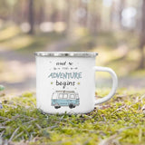 Tasse de camping imprimée en émail 360ml "Camping mug - Adventure life" - Planète Rando