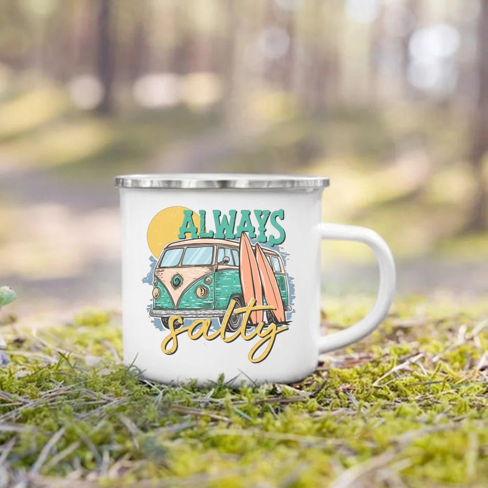 Tasse de camping imprimée en émail 360ml "Camping mug - Adventure life" - Planète Rando