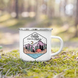 Tasse de camping imprimée en émail 360ml "Camping mug - Adventure life" - Planète Rando