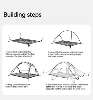 Tente à double - parois ultralégère pour la randonnée, le trekking, le bivouac 2 personnes 930g "Naturehike – Cloud Up Ultralight 10D" - Planète Rando