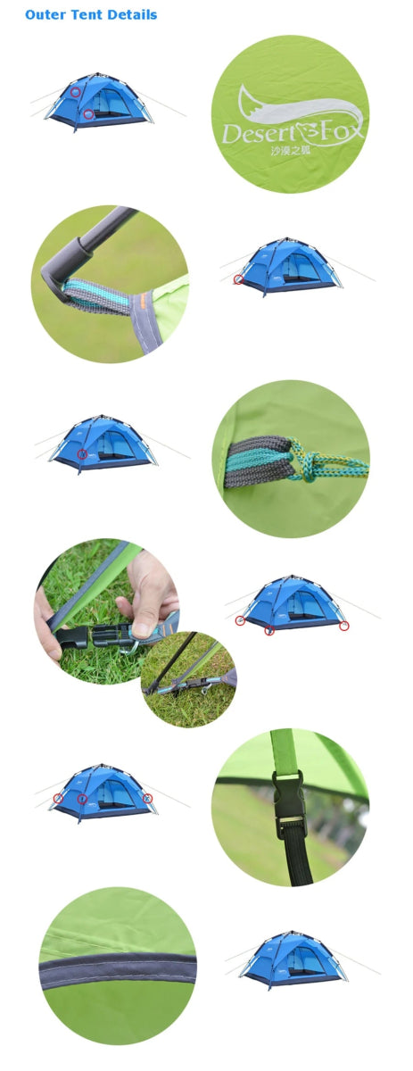 Tente de camping automatique, tente familiale pour 3 à 4 personnes à double couche 3,4kg "Desert&Fox - S022 - ZDZ" - Planète Rando