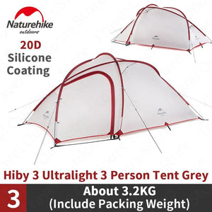 Tente double-parois pour le camping / bivouac 3 personnes 3,2kg "Naturehike - Hiby" - Planète Rando