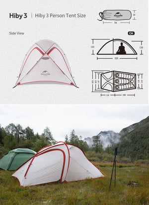 Tente double-parois pour le camping / bivouac 3 personnes 3,2kg "Naturehike - Hiby" - Planète Rando