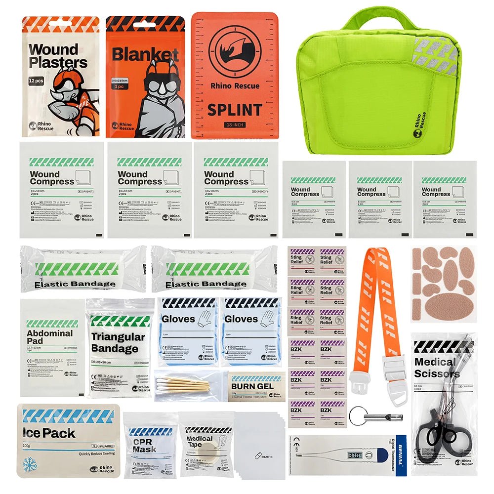 Trousse de premiers secours avec 38 configurations adapté au camping et voyage à partir de 580g "RHINO RESCUE - Outdoor Camping First Aid Kit" - Planète Rando