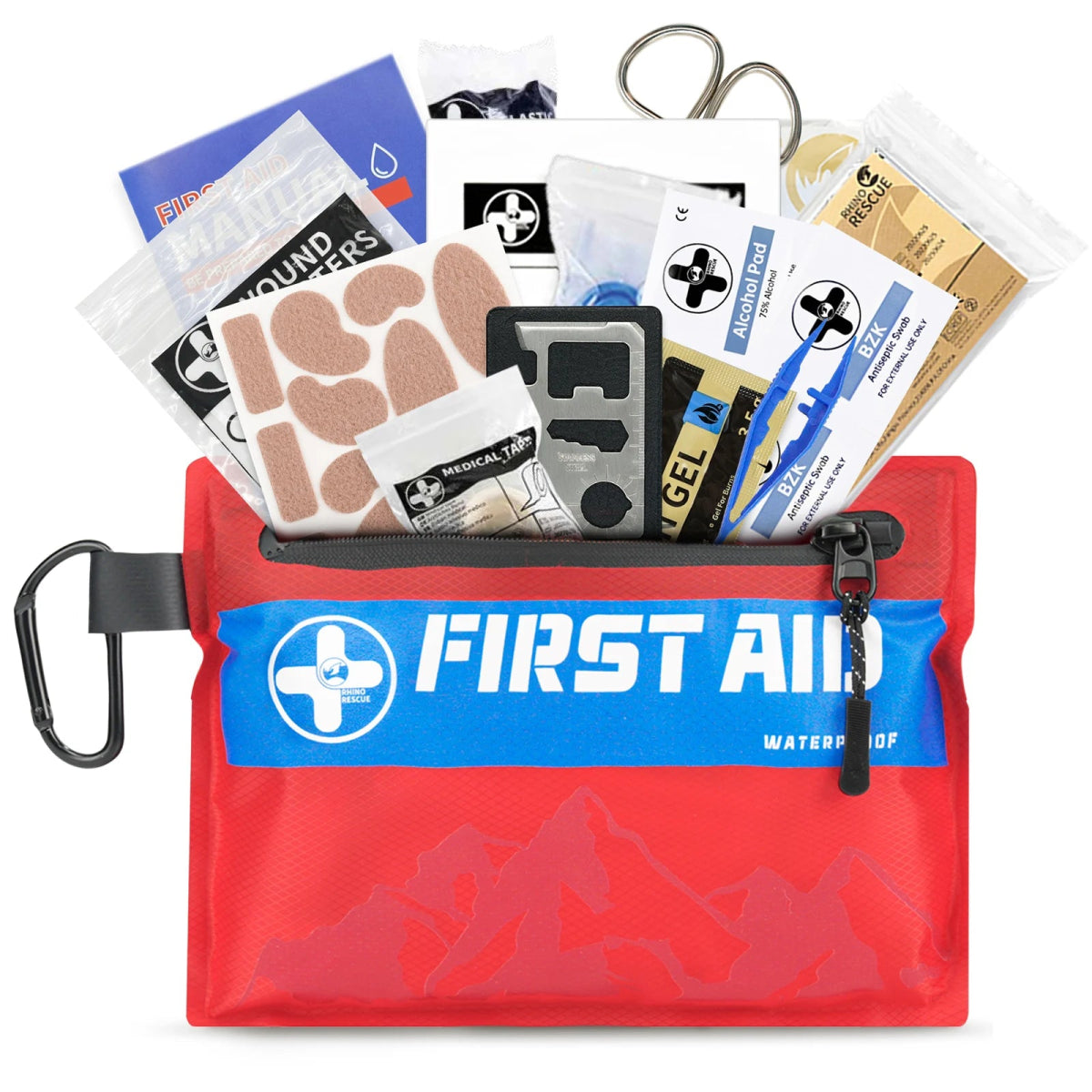 Trousse de premiers secours, kit médical certifié dans une pochette ultralégère et étanche 107 pièces 315g "RHINO RESCUE - First Aid Kit Ultralight" - Planète Rando