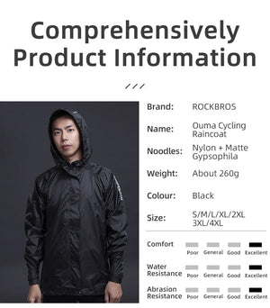 Veste imperméable ultralight respirante et réfléchissant à capuche 260g "ROCKBROS - YPY013BK" - Planète Rando