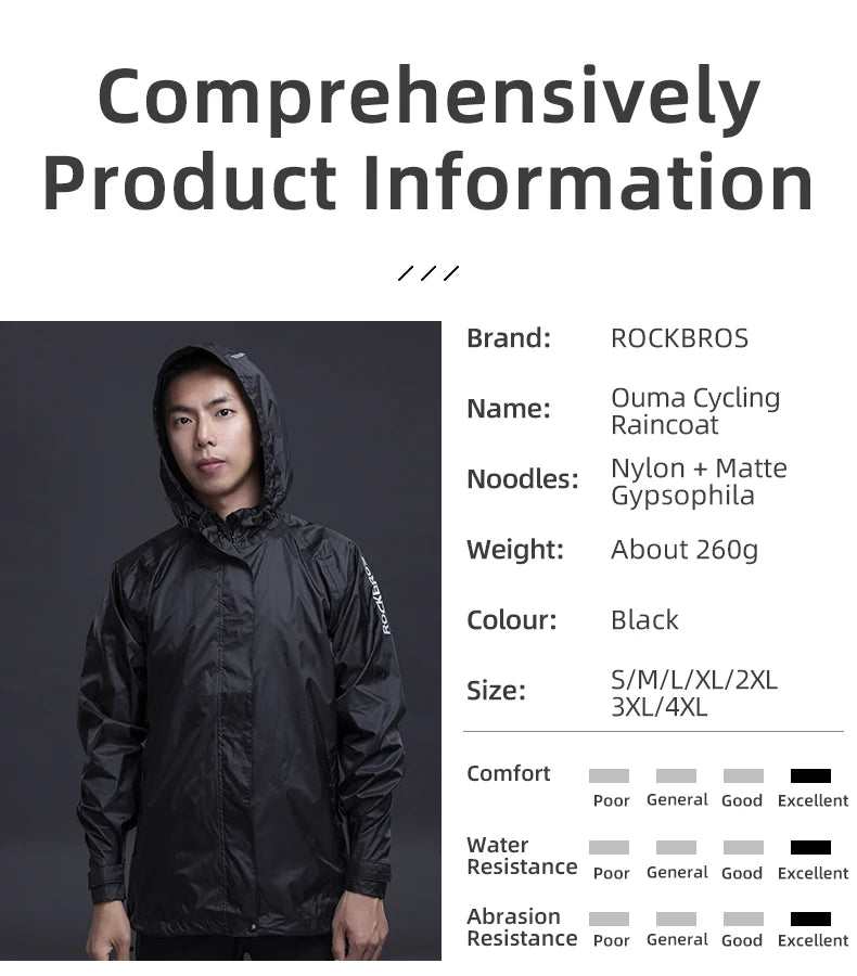 Veste imperméable ultralight respirante et réfléchissant à capuche 260g "ROCKBROS - YPY013BK" - Planète Rando