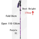 1 bâton télescopique de randonnée / marche nordique pliable en 5 sections 250g l'unité "Anyfashion - Tanerdd" - Purple 36cm | Planète Rando