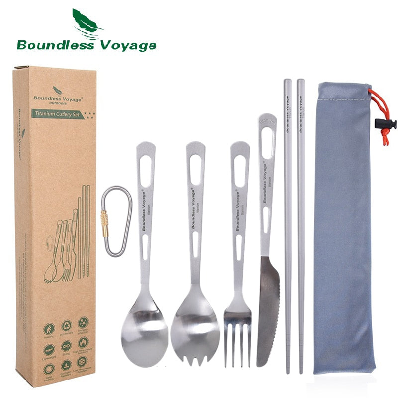 Couverts de camping en titane d'excellente qualité "Boundless Voyage - Titanium cut'ery Set" - Ti1054T | Planète Rando