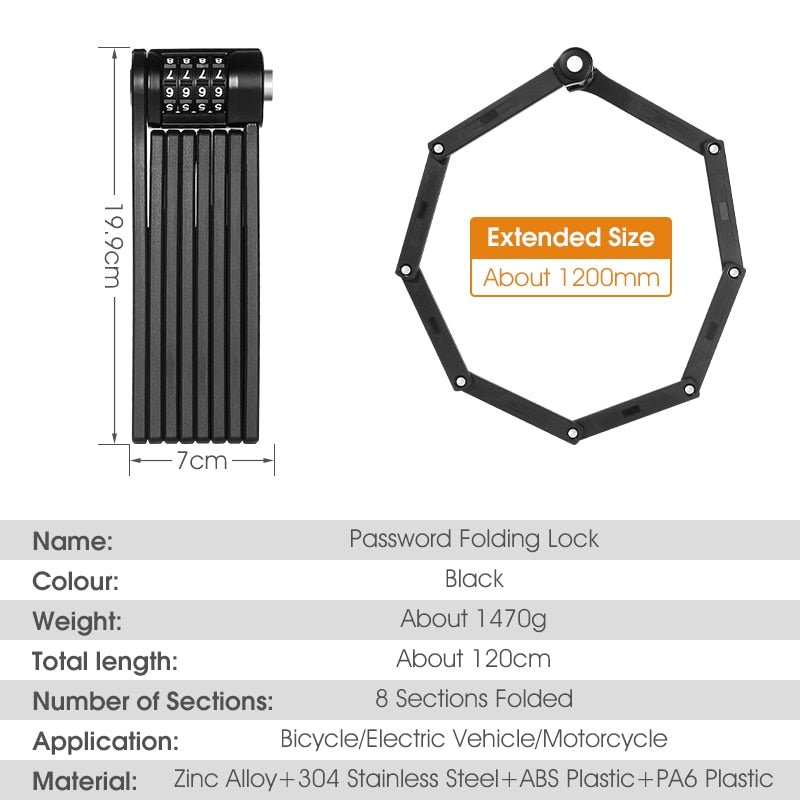 Anti-vol pour vélo / VTT en acier 8mm d'épaisseur "West Biking - Folding Lock" - | Planète Rando