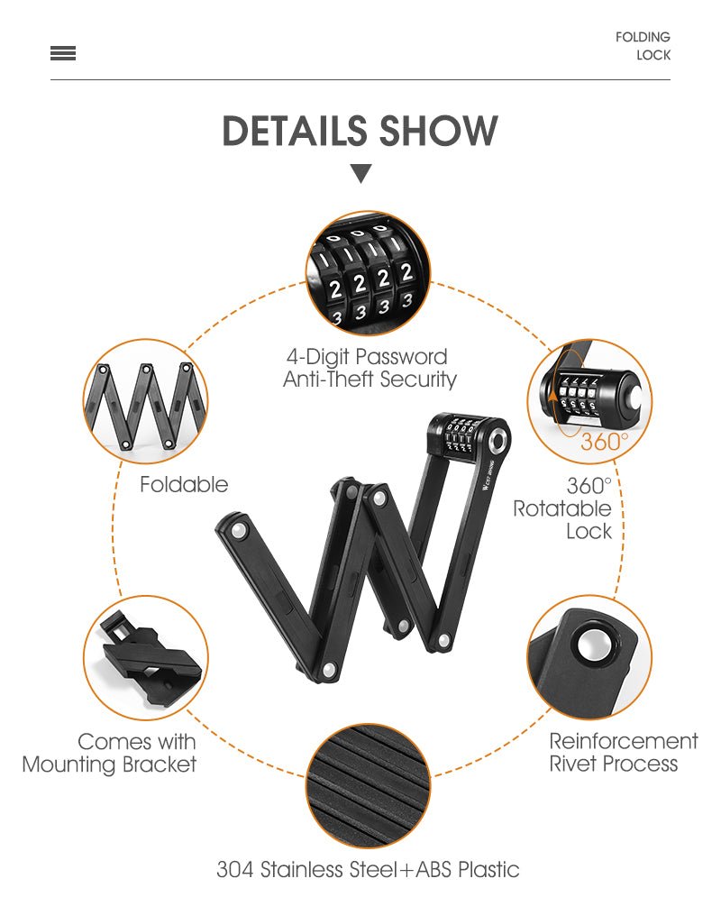 Anti-vol pour vélo / VTT en acier 8mm d'épaisseur "West Biking - Folding Lock" - | Planète Rando