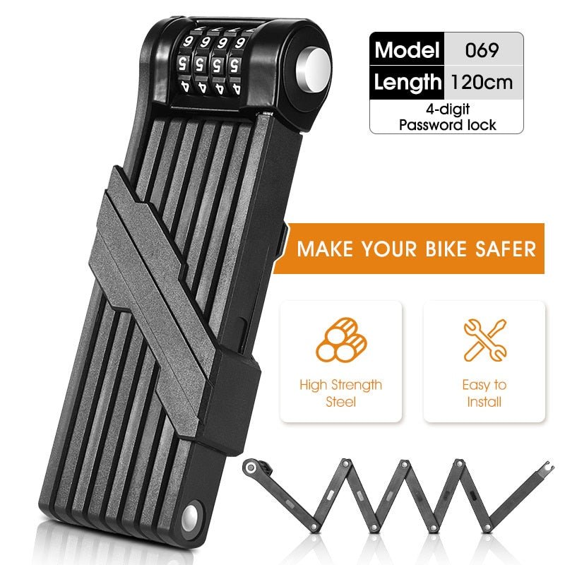 Anti-vol pour vélo / VTT en acier 8mm d'épaisseur "West Biking - Folding Lock" - 1.2M Password Lock | Planète Rando