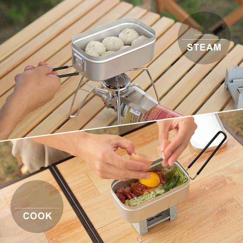 Boîte à déjeuner de camping avec poignée pliante, ustensiles de cuisine de voyage "Into - Outdoor" - | Planète Rando