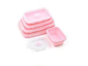 Boîte à déjeuner pliable en silicone de qualité alimentaire 100g / 250g "FISHWAVES - Microwave" - Rose / 1200ml | Planète Rando