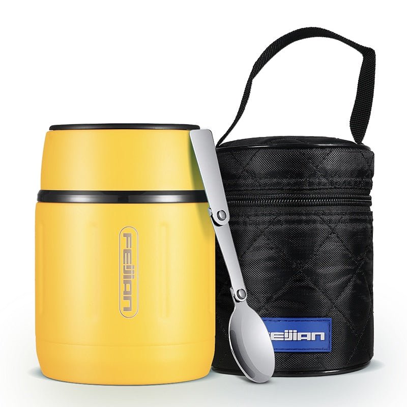 Boite à lunch en acier inoxydable avec cuillère pliante 500ml "FEIJIAN - Lunch box" - Jaune | Planète Rando