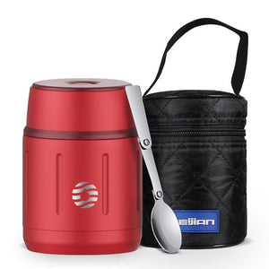 Boite à lunch en acier inoxydable avec cuillère pliante 500ml "FEIJIAN - Lunch box" - Rouge | Planète Rando