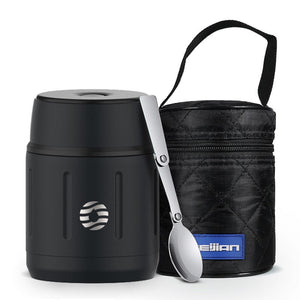 Boite à lunch en acier inoxydable avec cuillère pliante 500ml "FEIJIAN - Lunch box" - Noir | Planète Rando